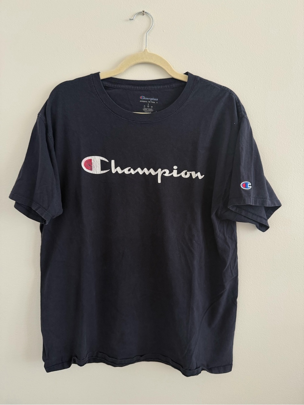 Champion Navy Blue Logo T-Shirt with Red & White Accent